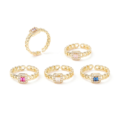 Квадратное кольцо-манжета со сверкающим кубическим цирконием, настоящее 18k позолоченное кольцо-солитер в форме панцирной цепочки из латуни для женщин, без кадмия и без свинца