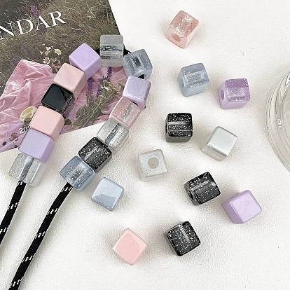 Непрозрачные акриловые бусины, кубические, с блеском порошок