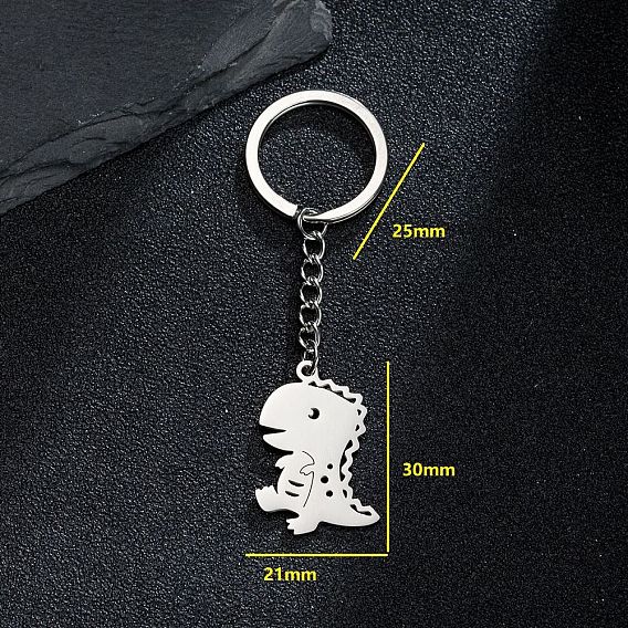 201 Stainless Steel Hollow Dinosaur Pendant Keychain, for Car Backpack Pendant Gift