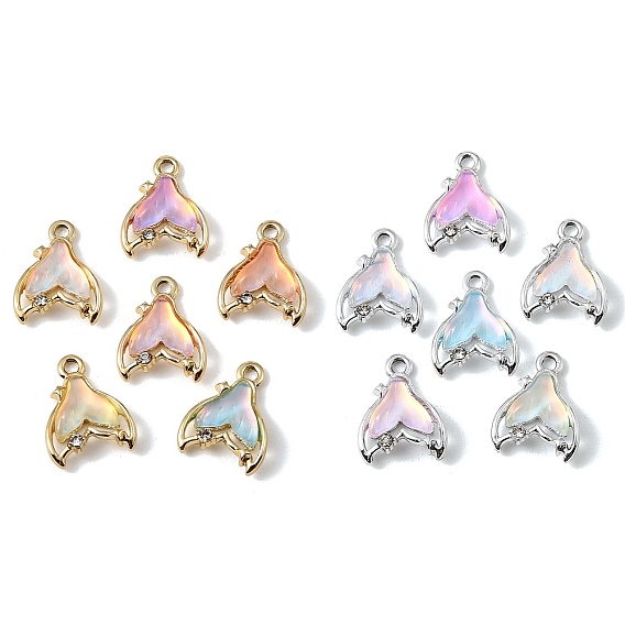 Pendentifs en verre d'alliage de placage uv, breloque queue de poisson sirène, avec strass, facette, couleur mixte