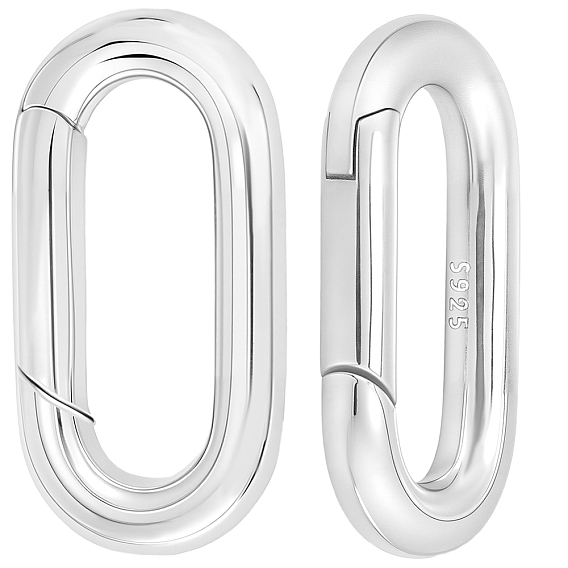 2 шт. 925 Кольца с пружинным затвором из стерлингового серебра, овальные