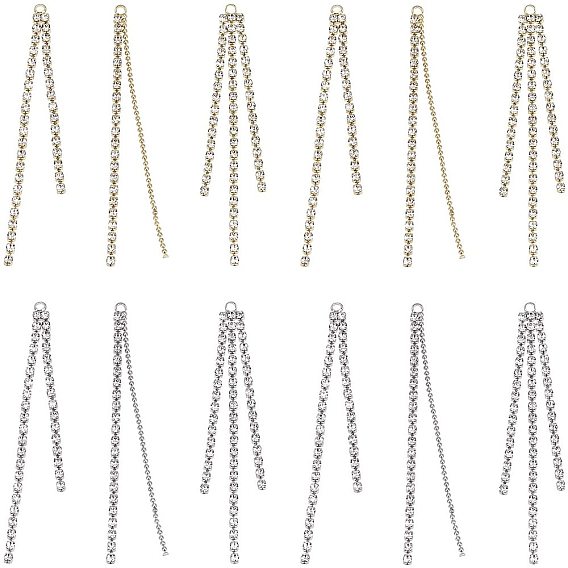 36Pcs 6 Style Brass Rhinestone Cup Chains Tassel Big Pendants, Crystal