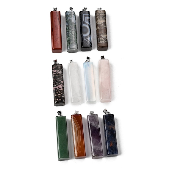 Драгоценный камень большие кулоны, прямоугольные подвески 304 с защелками из нержавеющей стали, цвет нержавеющей стали