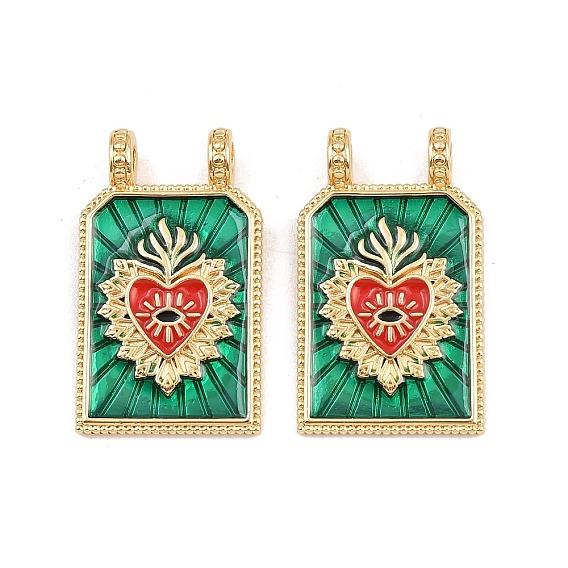 Латунь эмаль подвески, прямоугольник со священным сердцем, реальный 18 k позолоченный, без кадмия и без свинца, стойки покрытие, долговечный