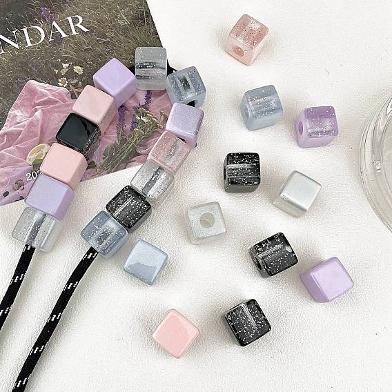 Непрозрачные акриловые бусины, кубические, с блеском порошок