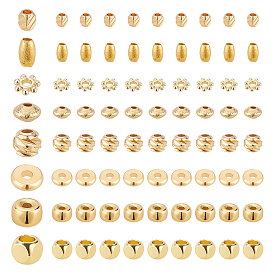 70Pcs 7 Style Brass Spacer Beads, Carved Brass Spacer Beads, Long-Lasting Plated, Mixed Shape