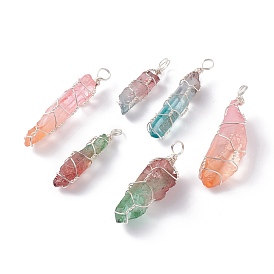 Natural Dyed Quartz Bead Pendants, with Eco-Friendly Copper Wire, Two Tone, Bullet, Mixed Color