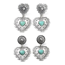 Valentine's Day Heart Jewelry for Women, Alloy with Synthetic Turquoise Dangle Stud Earrings, Antique Silver