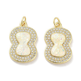 Brass Micro Pave Clear Cubic Zirconia Pendants, with Synthetic Opal and Jump Rings, Real 18K Gold Plated