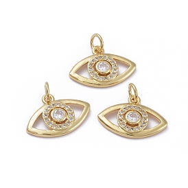 Brass Micro Pave Cubic Zirconia Pendants, with Jump Rings, Long-Lasting Plated, Eye