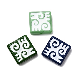 Выпечка окрашенные стеклянные бусины, квадрат с символом, с эмалью