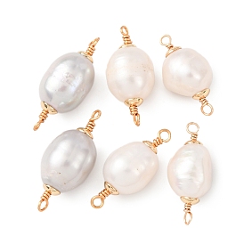 Натуральные жемчужные соединители в виде рисовых зерен, с двойной петлей из медной проволоки, золотые, долговечный