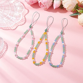 Natural & Dyed Malaysia Jade Mobile Straps, with Nylon Threads and Shell Pearl