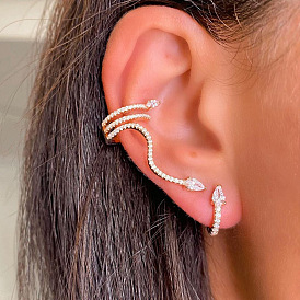 Retro Metal Snake Ear Clip Set with Creative Diamond Inlaid Irregular Animal Stud Earrings Exaggerated Ear Jewelry