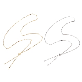 2Pcs 2 Colors 304 Stainless Steel Flat Bar Link Chain Necklace Making, with Brass Slider Beads