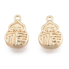 Brass Charms, Cadmium Free & Nickel Free & Lead Free, Gourd with Chinese Characters