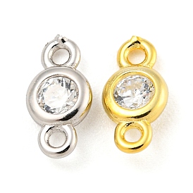 925 Sterling Silver Pave Clear Cubic Zirconia Connector Charms, Flat Round