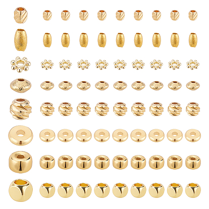 70Pcs 7 Style Brass Spacer Beads, Carved Brass Spacer Beads, Long-Lasting Plated, Mixed Shape