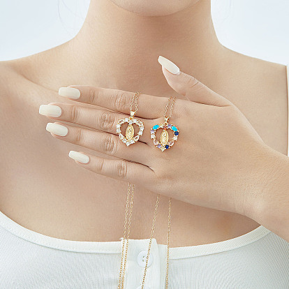 Старинные латунные кубические цирконии религиозные ожерелья с полым кулоном в форме сердца Девы Марии, рождественский подарок, золотые