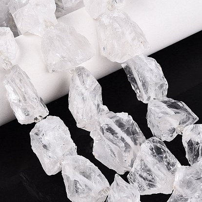 Stränge aus rohen Quarzkristallperlen, Bergkristall, Nuggets, mit Glasperlen