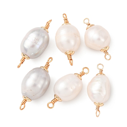 Натуральные жемчужные соединители в виде рисовых зерен, с двойной петлей из медной проволоки, золотые, долговечный