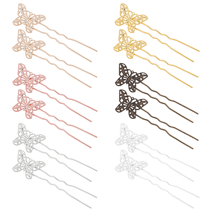 Iron Hair Fork Findings, with Brass Butterfly Filigree Findings