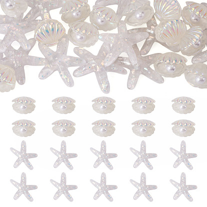 26 шт. 2 стили УФ-покрытие океанская тема прозрачные смоляные кабошоны, радужный