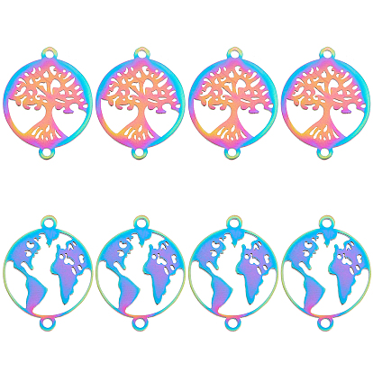 201 Stainless Steel Links Connectors, Laser Cut, for Religion, Flat Round with Tree of Life