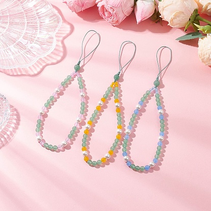 Ремешки для мобильных телефонов из натурального и окрашенного малайзийского нефрита, с нейлоновыми нитями и ракушечным жемчугом