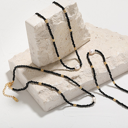 Ожерелья из натуральной черной шпинели с ограненными ронделями и пресноводным жемчугом, украшения из нержавеющей стали для женщин