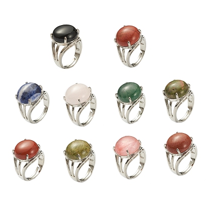 Adjustable Gemstone Finger Rings, with Brass Findings
