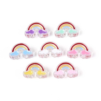 Прозрачные акриловые бусины, радуга, с эмалью