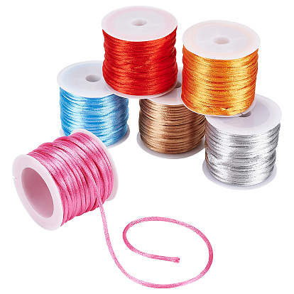 6 rollos 6 colores 2 cordón de satén de cola de rata de nailon de 1,5 mm, cadena de cuentas, para anudar chino, producir joyería