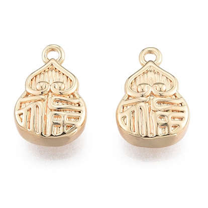 Brass Charms, Cadmium Free & Nickel Free & Lead Free, Gourd with Chinese Characters