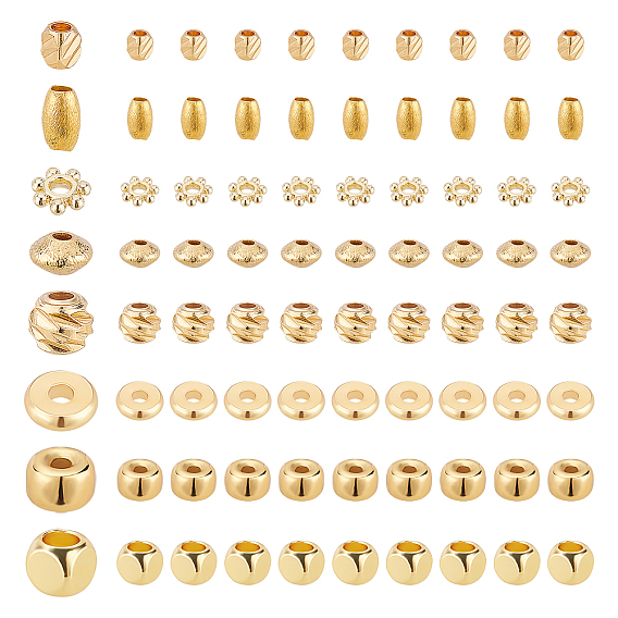 70Pcs 7 Style Brass Spacer Beads, Carved Brass Spacer Beads, Long-Lasting Plated, Mixed Shape
