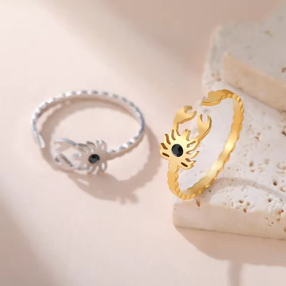 304 открытые кольца манжеты из нержавеющей стали, скорпион, со стразами