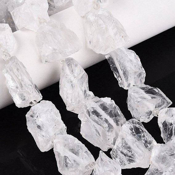 Natural Quartz Crystal Rough Beads Strands, Rock Crystal, Nuggets, with Glass Beads