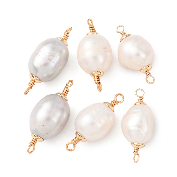 Натуральные жемчужные соединители в виде рисовых зерен, с двойной петлей из медной проволоки, золотые, долговечный