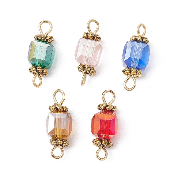 Подвески для стеклянных разъемов, кубические звенья с 304 двойными петлями из нержавеющей стали, разноцветные