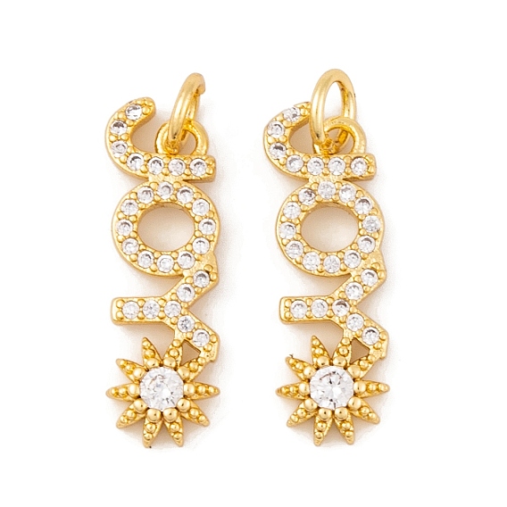 Латунные микро проложить кубического циркония подвески, без кадмия, без никеля и без свинца, с целью перехода в кольце, настоящее 18k позолоченное слово радость с солнечными подвесками