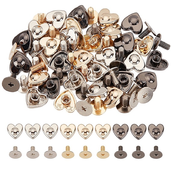 30шт. 3 цвета сплава винтовые заклепки-шпильки, Металлическое украшение в форме сердца для ремня, одежды, кошелька, ювелирных изделий