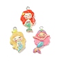 Opaque Resin Pendants, with Platinum Tone Iron Loops, Mermaid Charm
