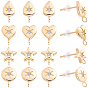16Pcs Brass Micro Pave Clear Cubic Zirconia Stud Earring Findings, Long-Lasting Plated, Nickel Free, Real 18K Gold Plated, with 16Pcs Plastic Ear Nuts