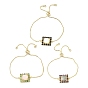 Natural Gemstone with Shell Slider Necklaces, Real 18K Gold Plated Brass Chain for Women, Rectangle