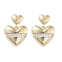 Heart Brass Dangle Stud Earrings with Cubic Zirconia, Long-Lasting Plated