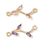 Brass Micro Pave Cubic Zirconia Connector Charms, Leaf Branch Links, Real 18K Gold Plated