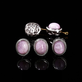 Natural Kunzite Beads, Alloy Oval Beads, Platinum