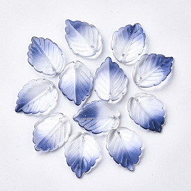 Two Tone Transparent Spray Painted Glass Pendants, Leaf