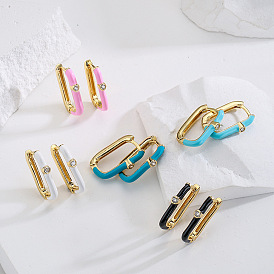 Minimalist 18K Gold Plated Geometric Drop Earrings with Cubic Zirconia for Women