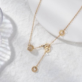 Латунные микропаве из прозрачных кубических цирконий с подвеской в виде столбчатой бусины и диска любви, ожерелья с цепочкой и кабелем